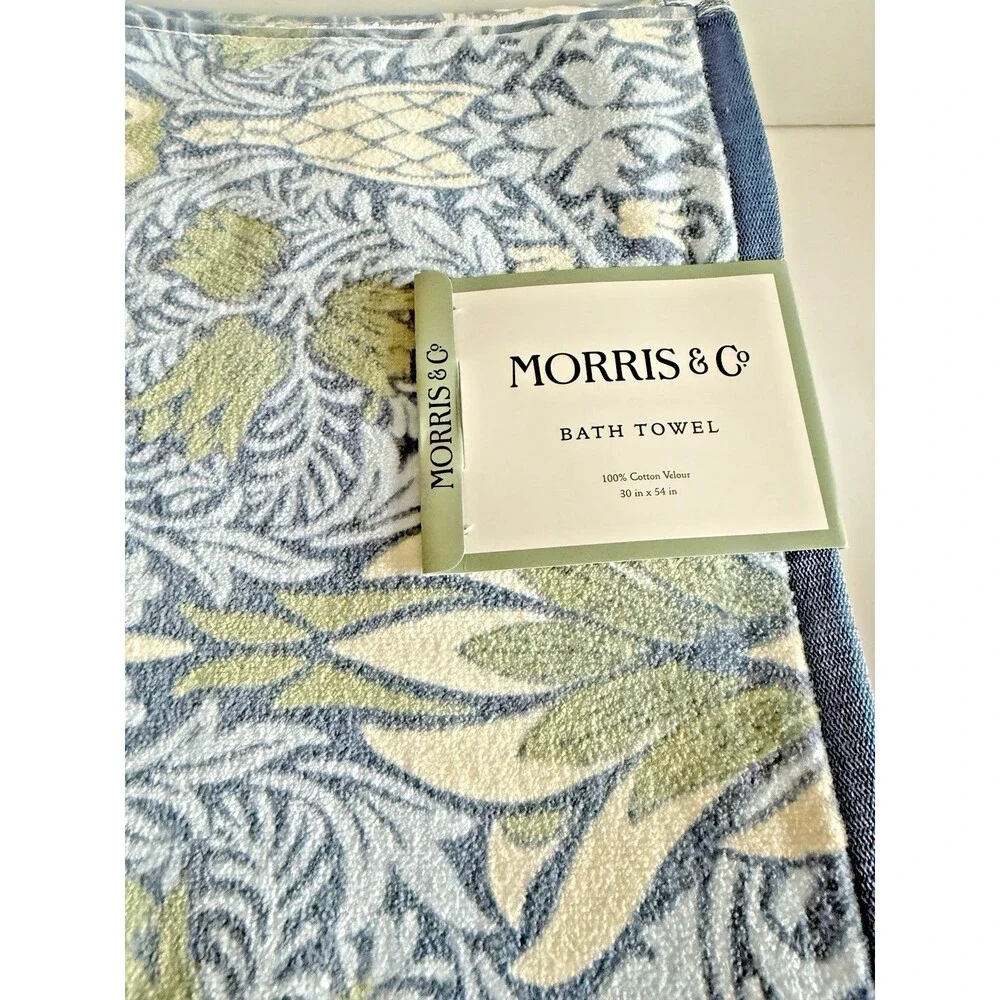 Morris & Co 2 Bath Towels 2 Hand Towels Blue Snakeshead Blue Cotton Velour
